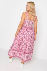 Yours Curve Pink Limited Border Shirred Maxi Dress - Image 3 of 4