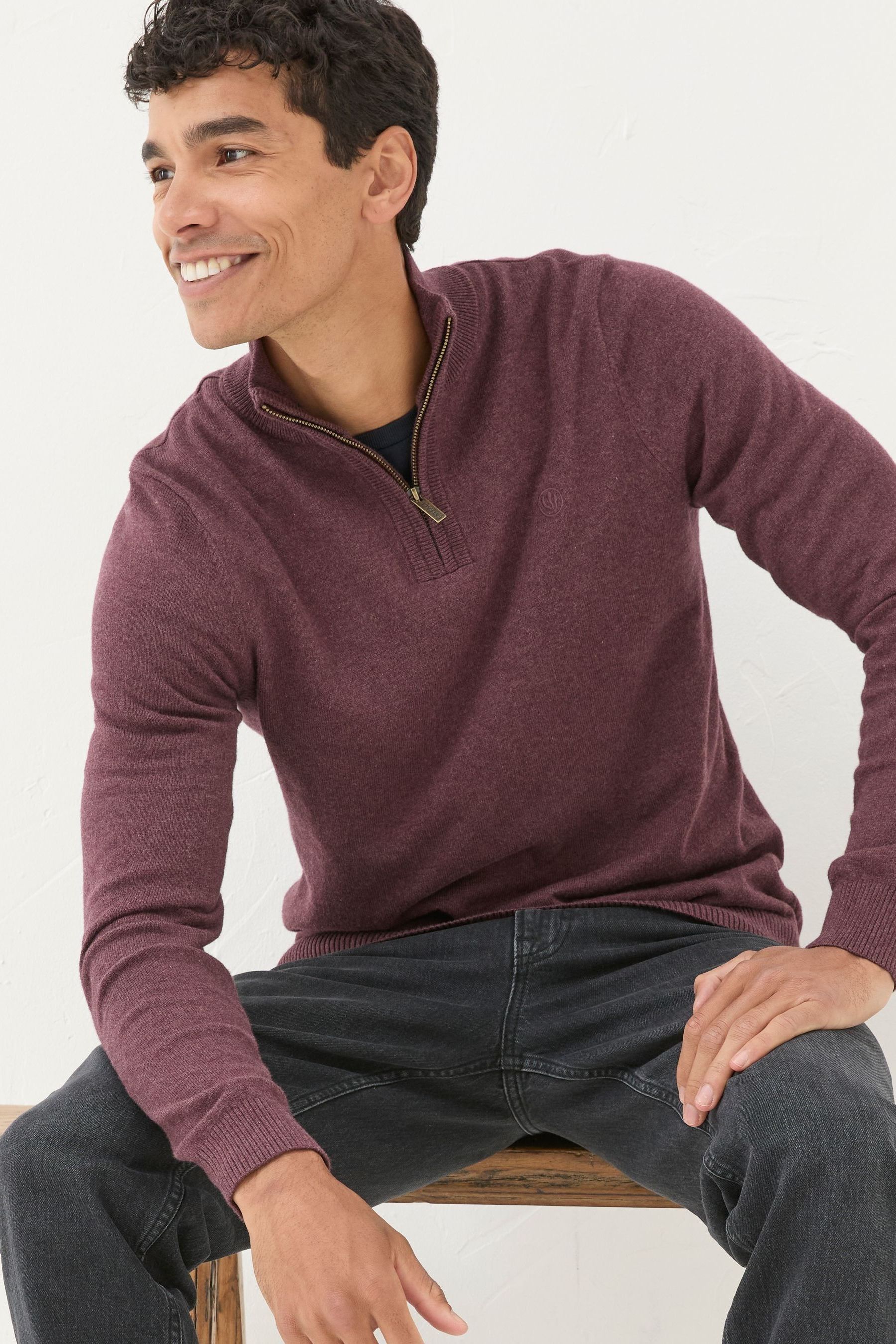 FatFace Rye Burgundy Red Half Neck