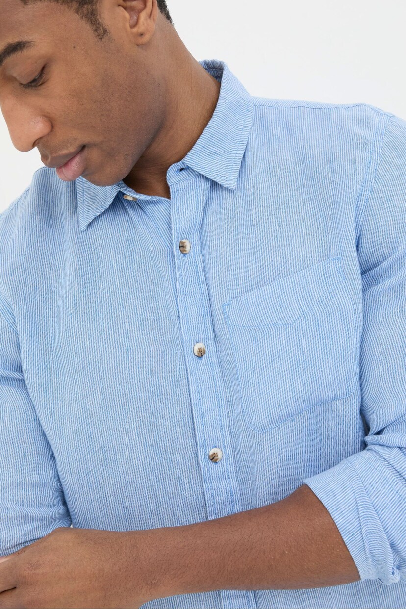 FatFace Blue Long Sleeve Fine Stripe Linen Shirt - Image 3 of 4