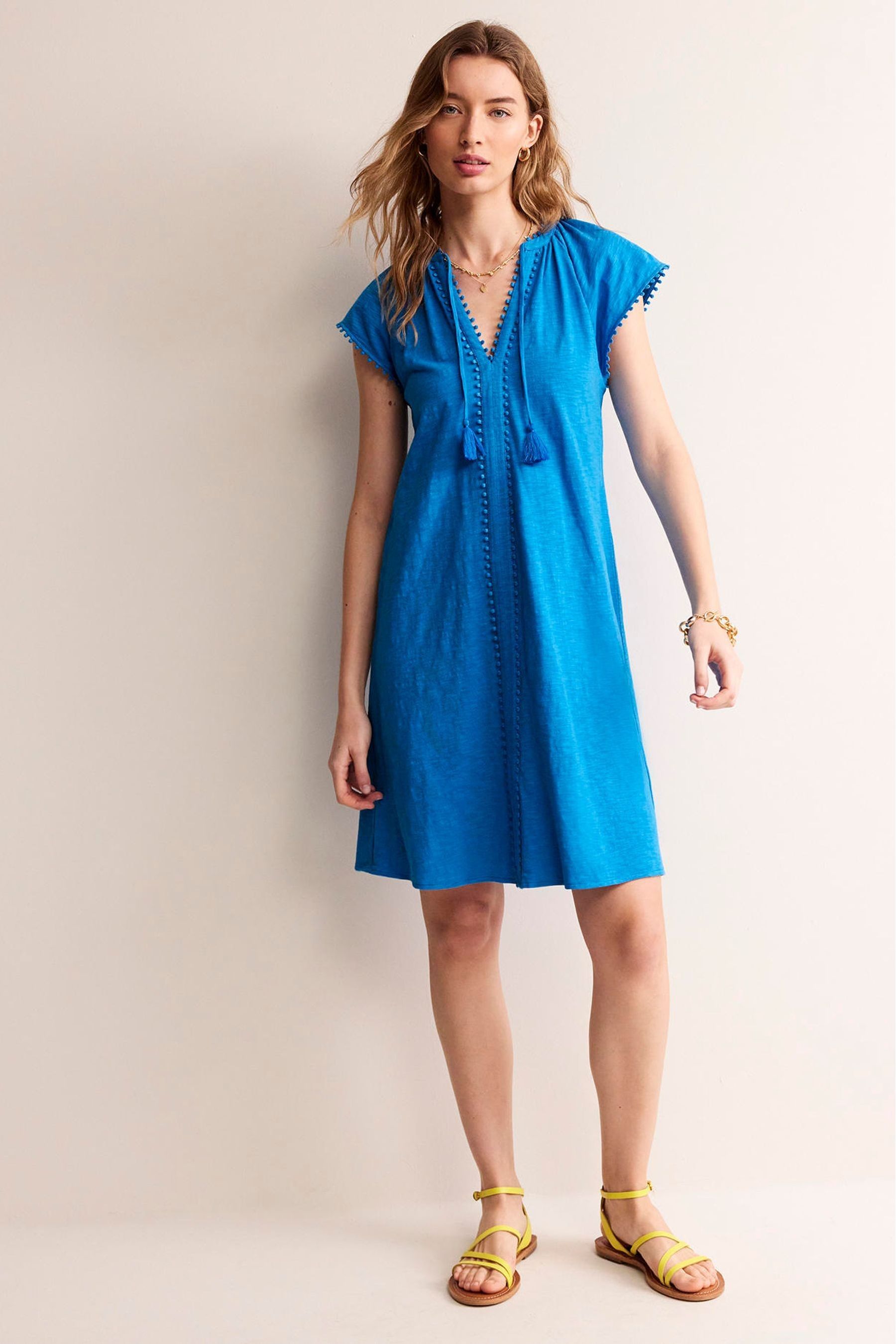 Buy Boden Blue Millie Pom 100 Cotton Dress from Next Luxembourg