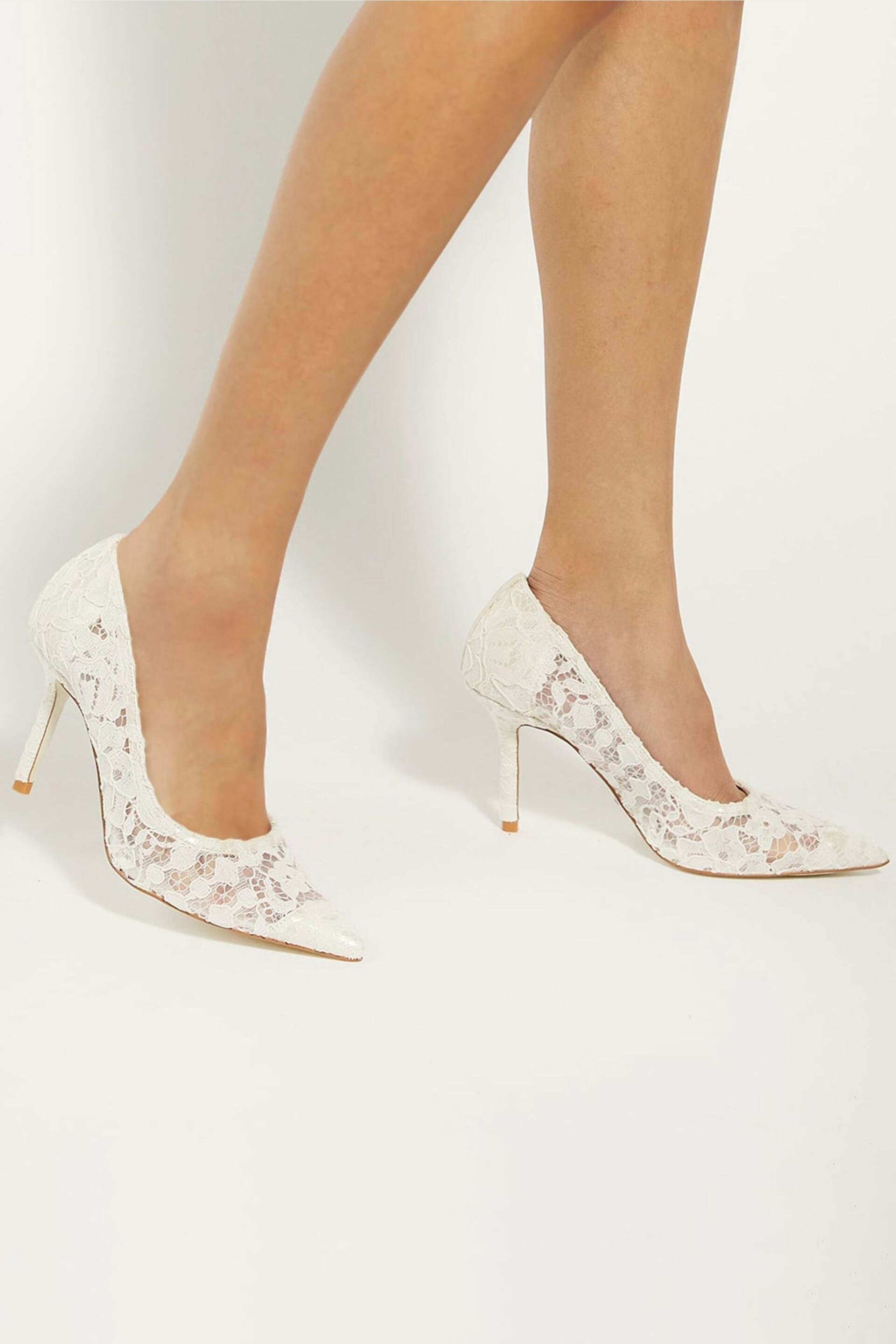 Dune London Cream Adoring Bridal Lace Courts - Image 1 of 6