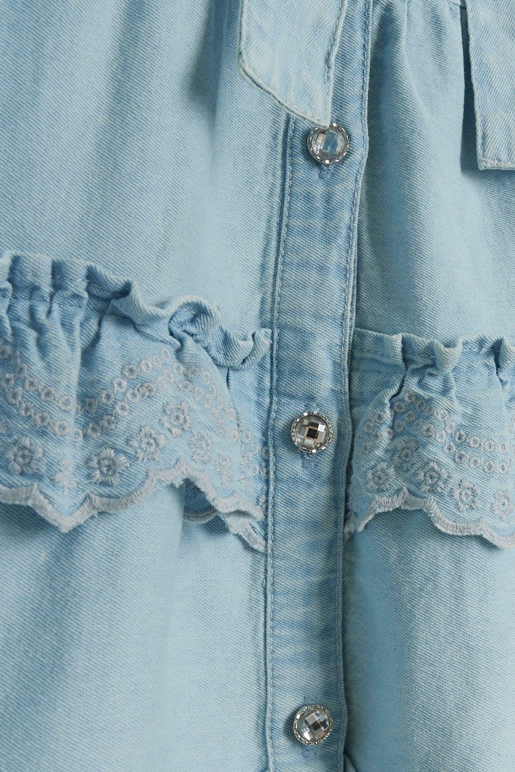 River Island Blue Girls Denim Tiered Shirt Dress - Image 3 of 3