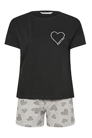 Yours Curve Black Heart Print Pyjama Set - Image 5 of 5