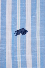 Raging Bull Blue Short Sleeve Multi Stripe Linen Look Shirt - Image 11 of 12