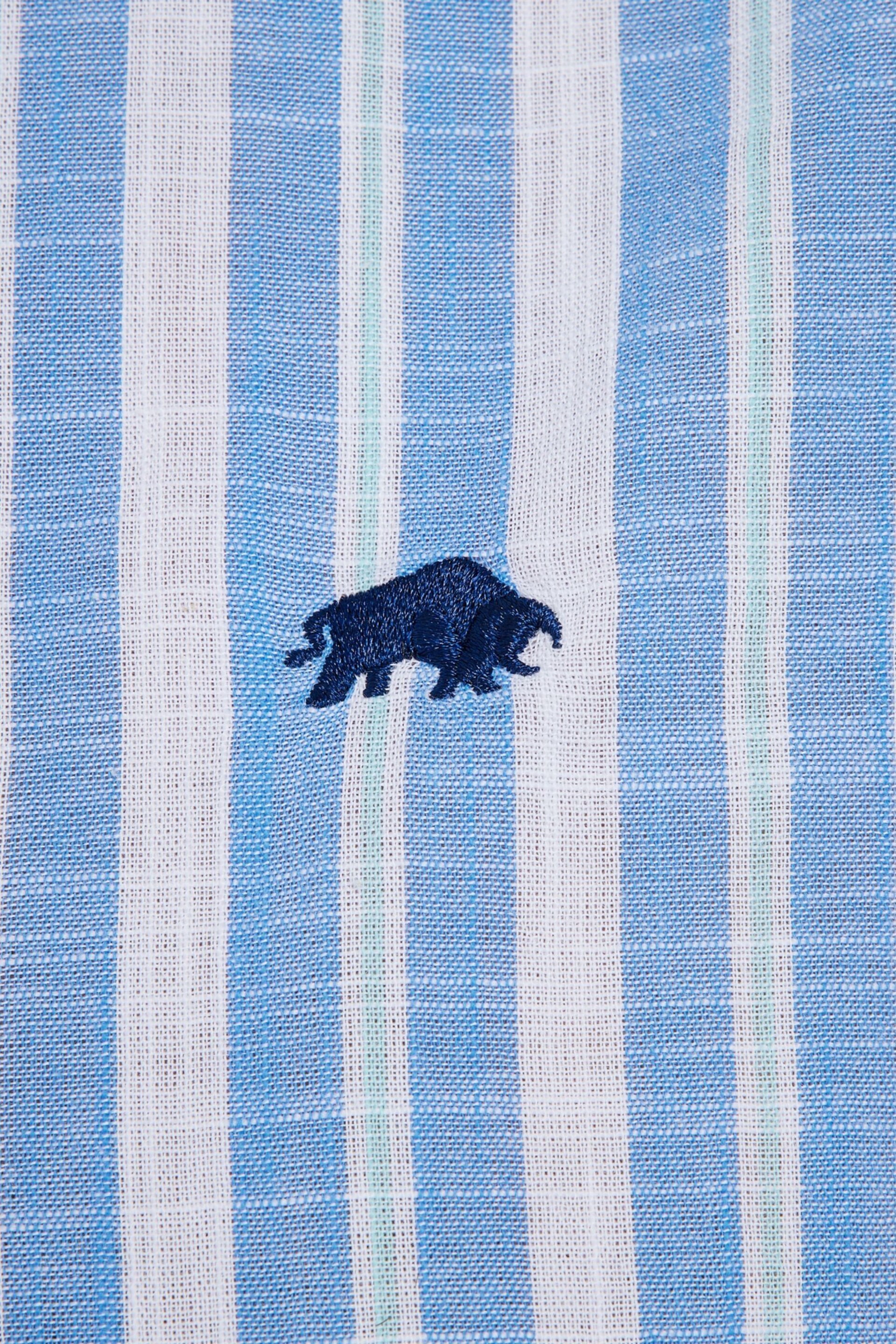 Raging Bull Blue Short Sleeve Multi Stripe Linen Look Shirt - Image 11 of 12