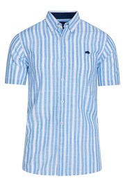 Raging Bull Blue Short Sleeve Multi Stripe Linen Look Shirt - Image 12 of 12