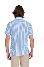 Raging Bull Blue Short Sleeve Multi Stripe Linen Look Shirt - Image 7 of 12