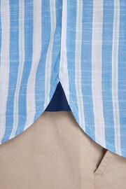 Raging Bull Blue Short Sleeve Multi Stripe Linen Look Shirt - Image 9 of 12