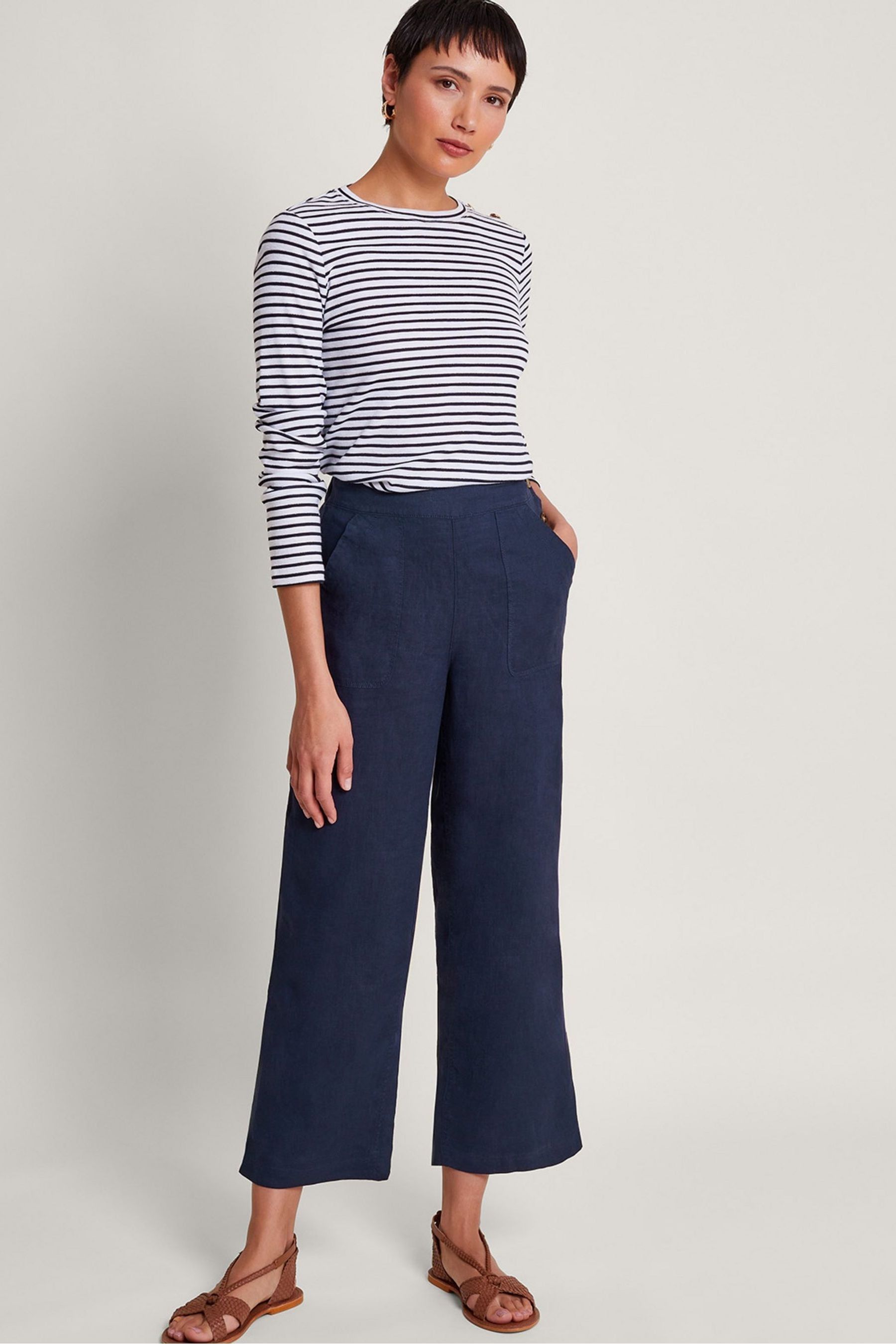 Buy Monsoon Blue Parker Linen Crop Trousers from Next Luxembourg