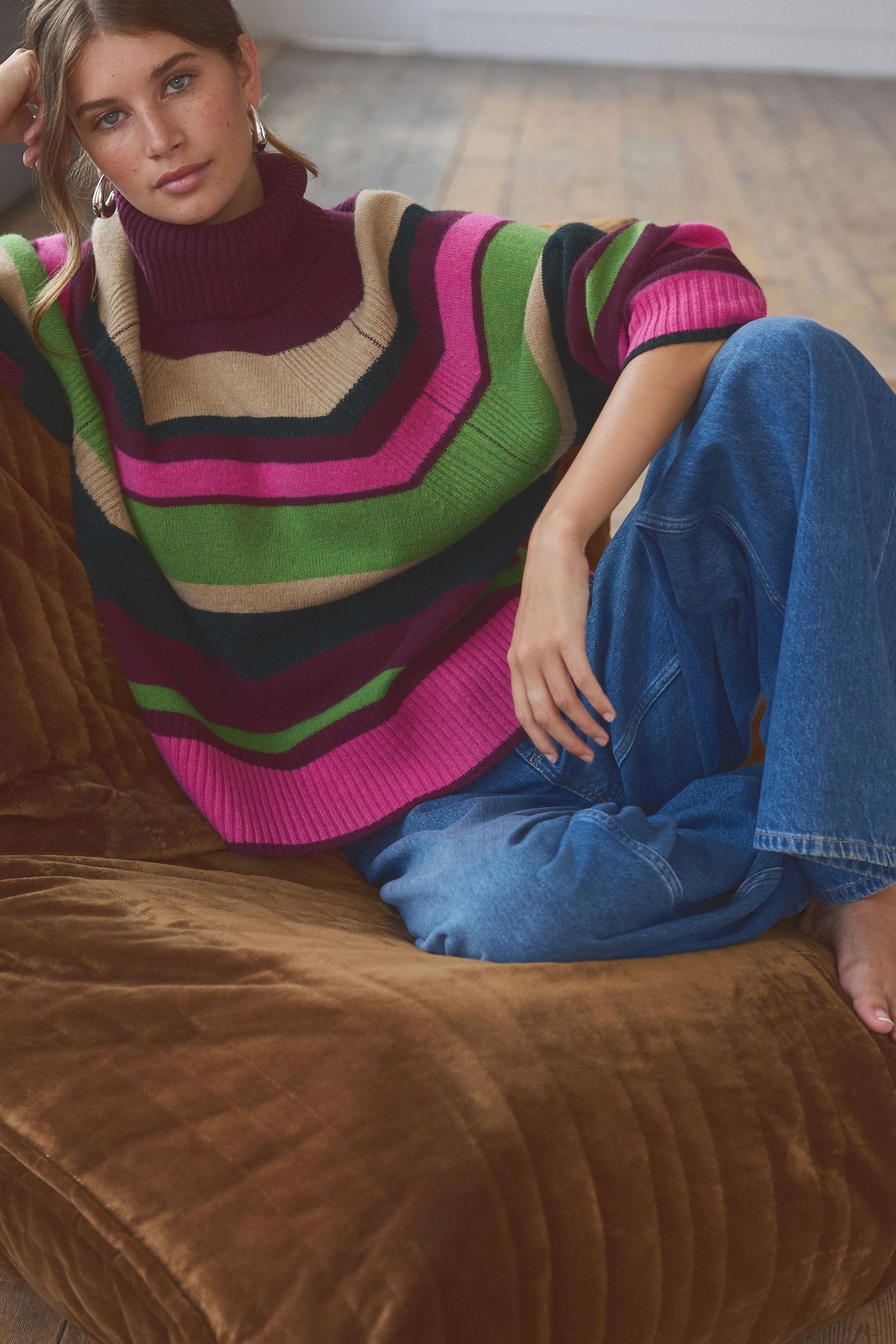Buy Multi Stripe 100 Wool Premium High Roll Neck Knitted Jumper from the Next UK online shop