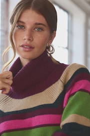 Multi Stripe 100% Wool High Roll Neck Knitted Jumper - Image 5 of 7