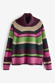 Multi Stripe 100% Wool High Roll Neck Knitted Jumper - Image 6 of 7