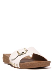 FitFlop IQushion Adjustable Buckle Leather White Slides - Image 2 of 4