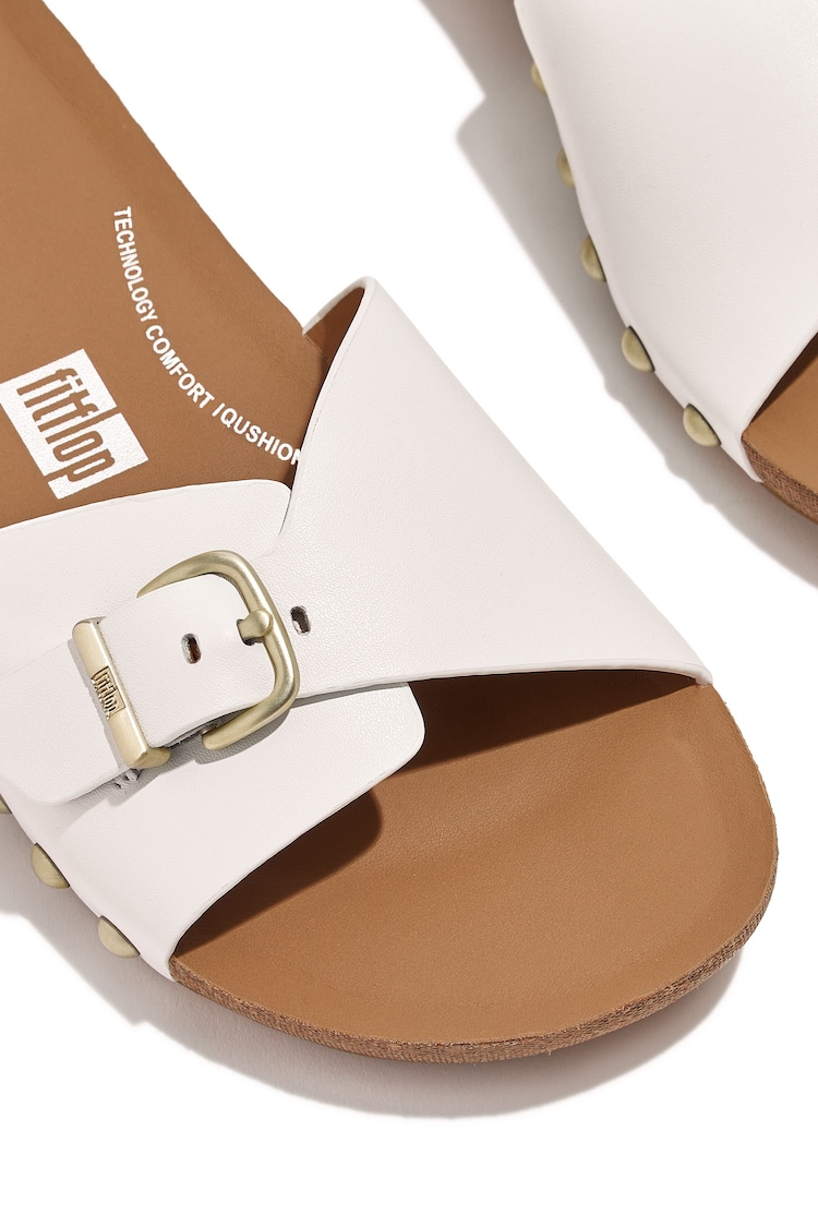 FitFlop IQushion Adjustable Buckle Leather White Slides - Image 4 of 4