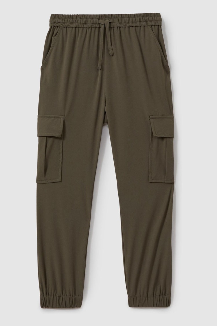 Reiss Khaki Green Lucian Senior Technical Drawstring Cuffed Joggers - Image 2 of 4