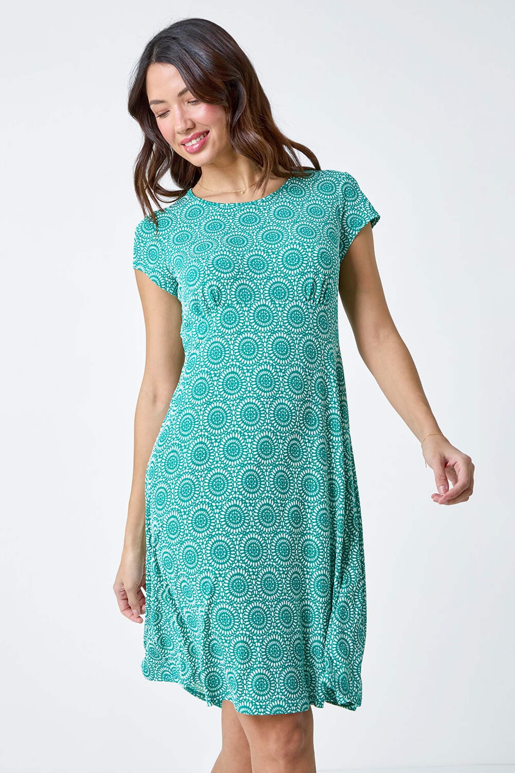 Buy Roman Green Mosaic Puff Print Gathered Dress from the Next UK online shop