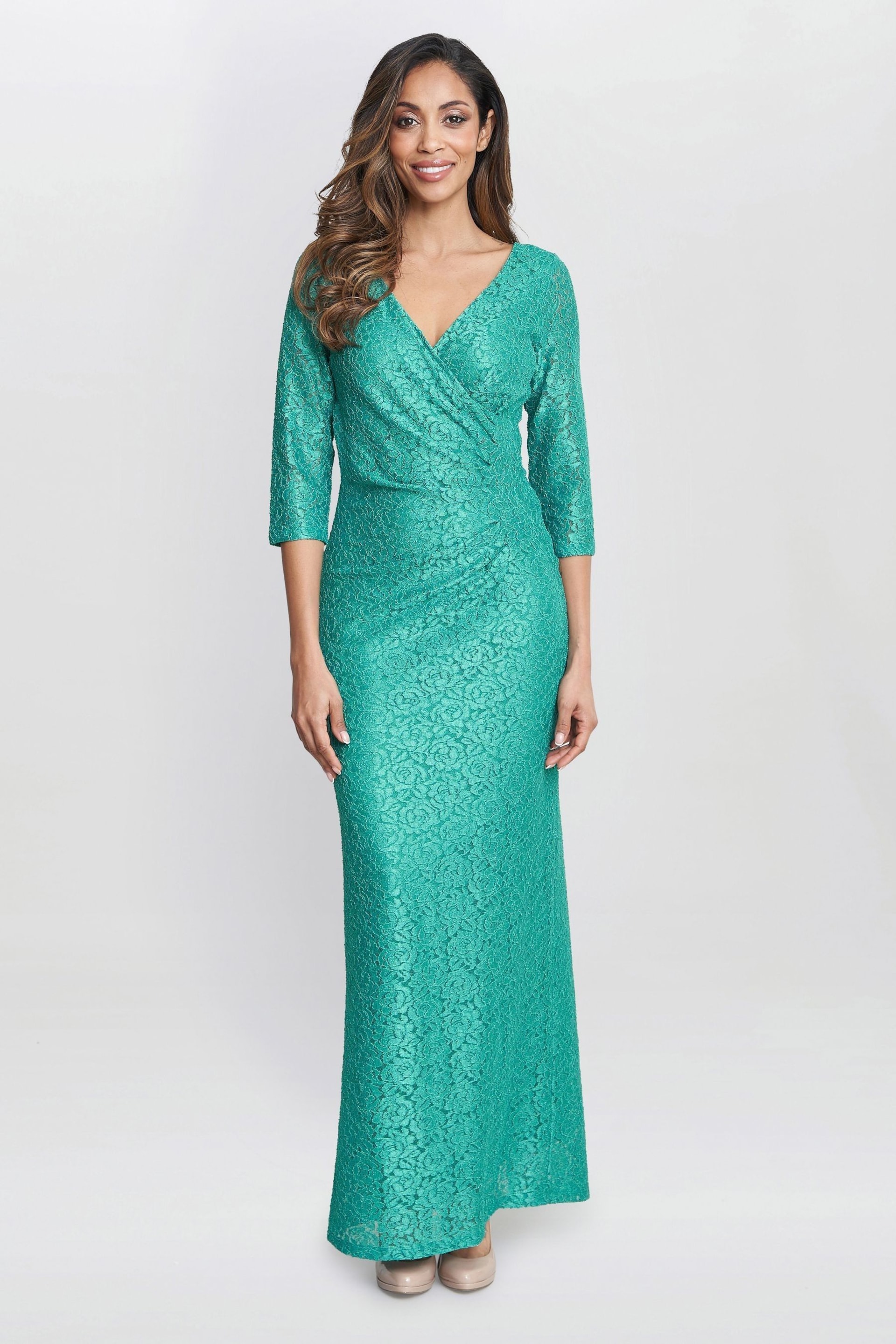 Gina Bacconi Green Fearne Lace Wrap Maxi Dress - Image 1 of 6
