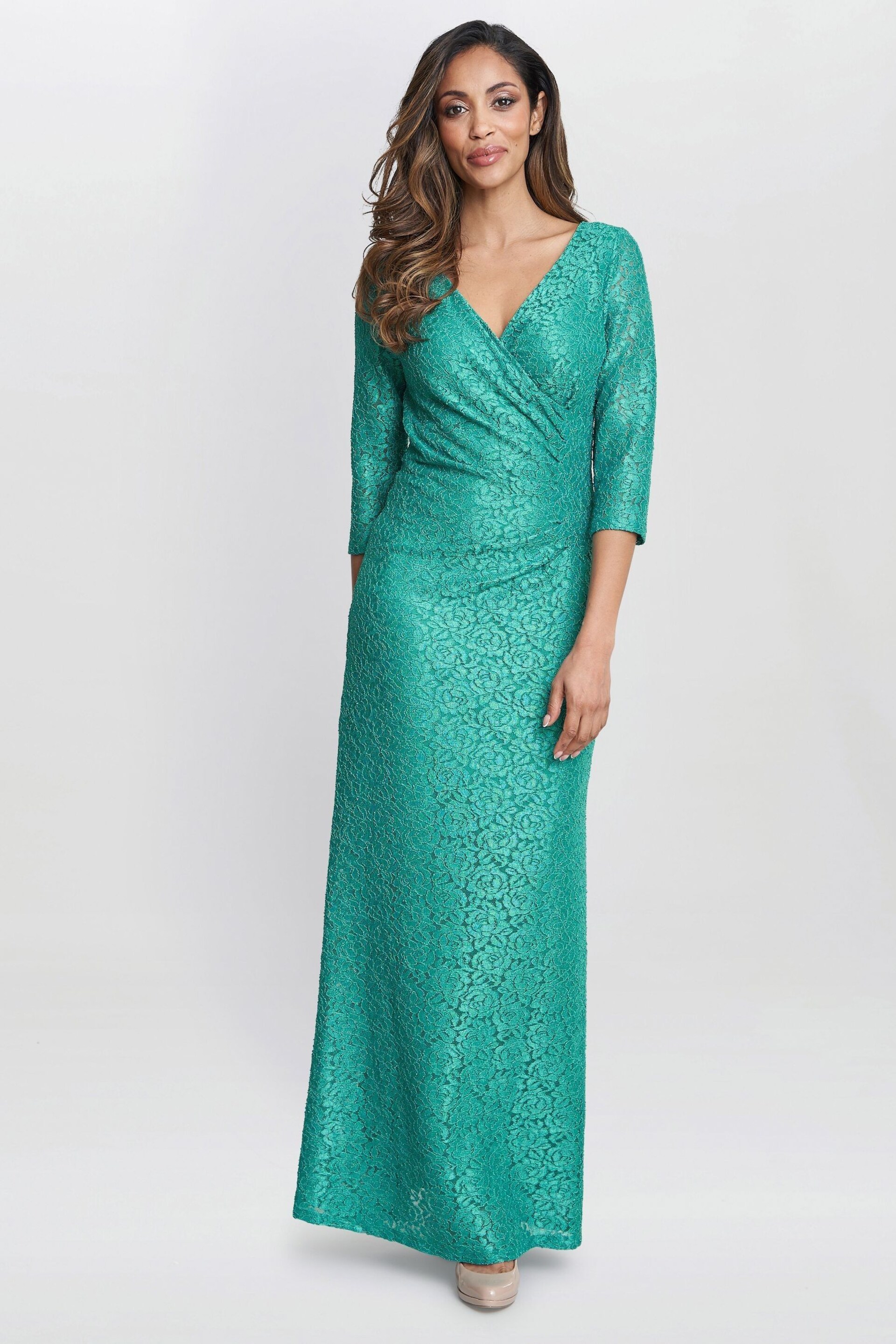 Gina Bacconi Green Fearne Lace Wrap Maxi Dress - Image 3 of 6