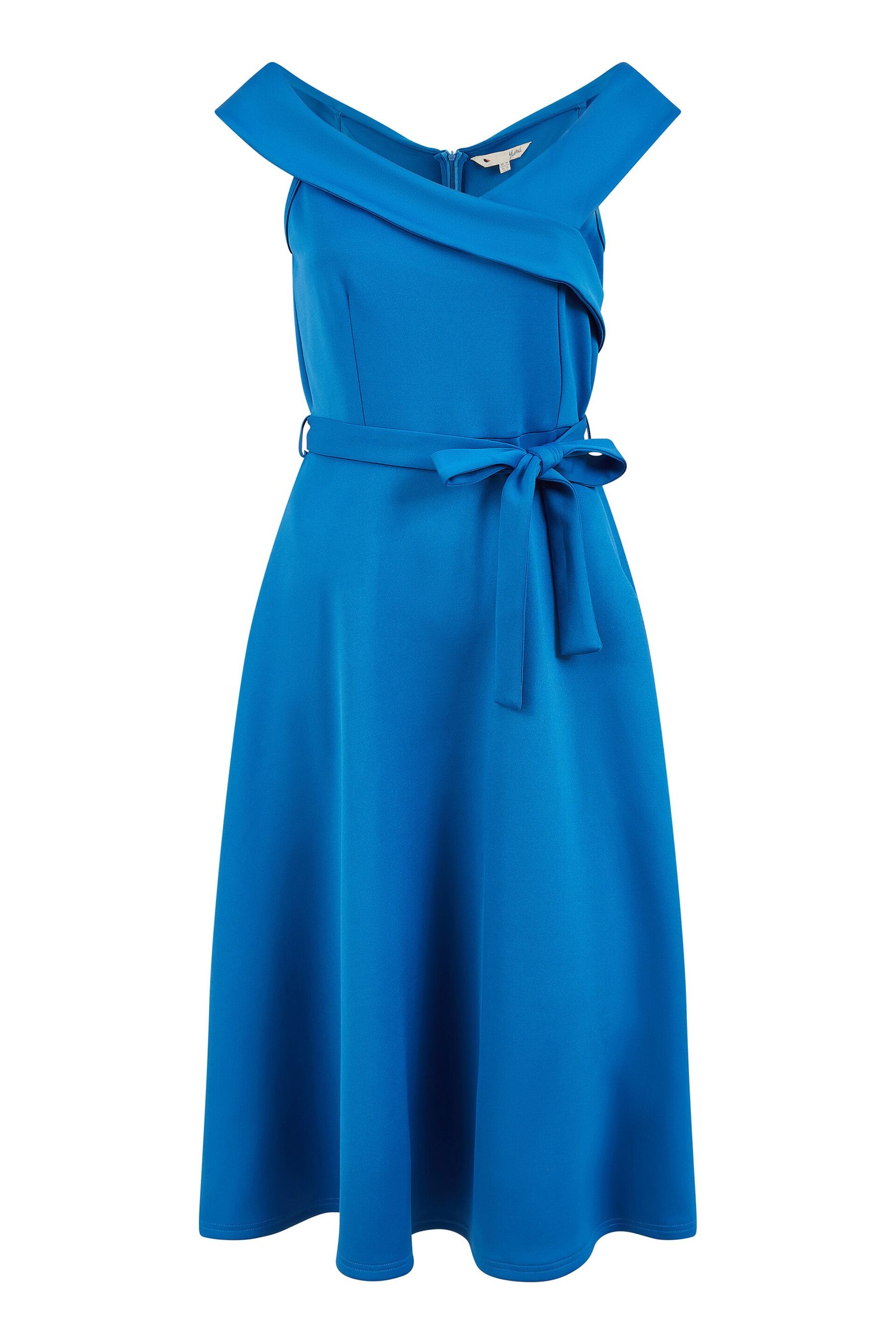 Yumi Blue Bardot Stretch Midi Skater Dress - Image 4 of 4