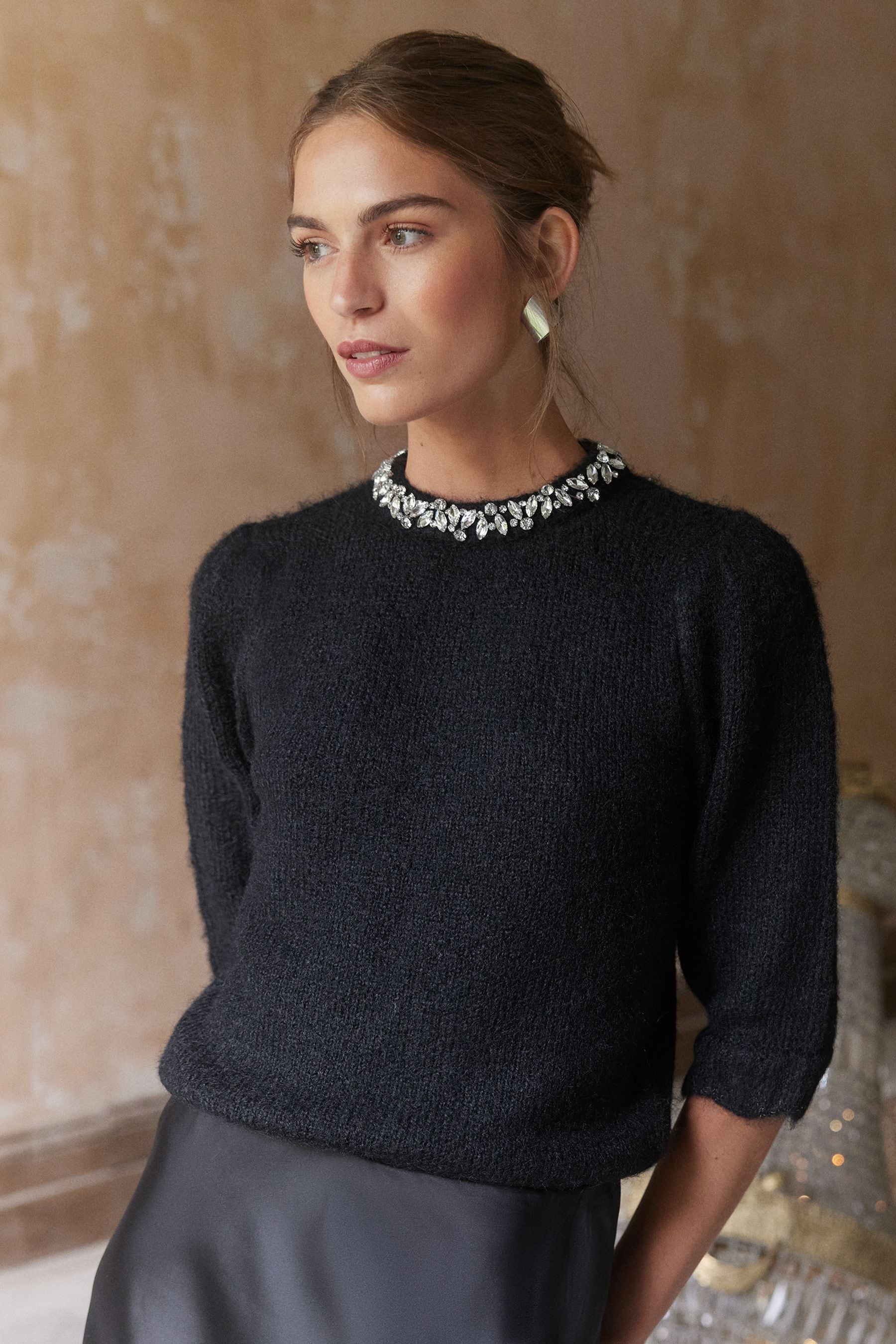 Jewelled collar jumper hot sale