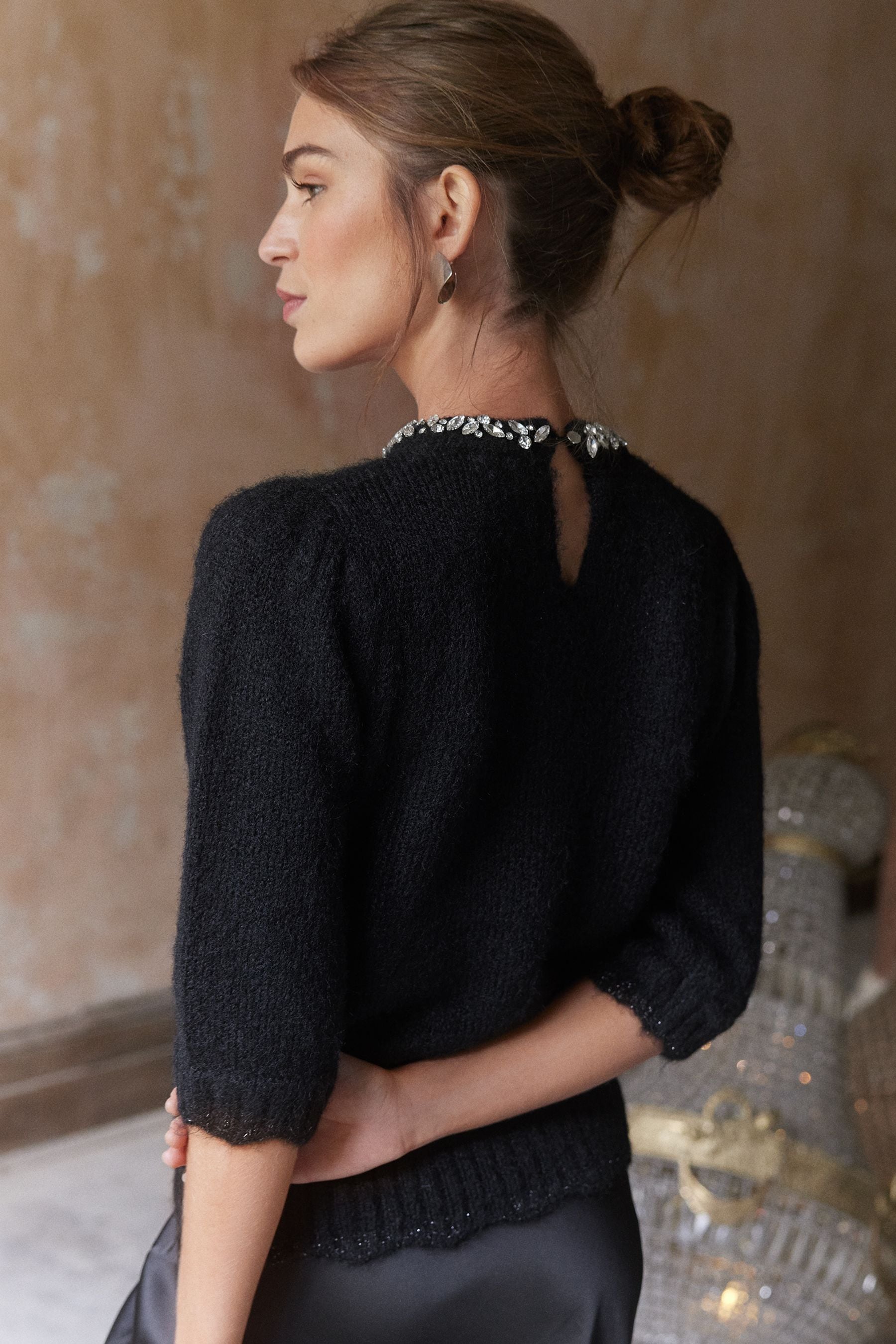 Buy Love Roses Black Jewel Embellished 3 4 Sleeve Jumper from Next Luxembourg