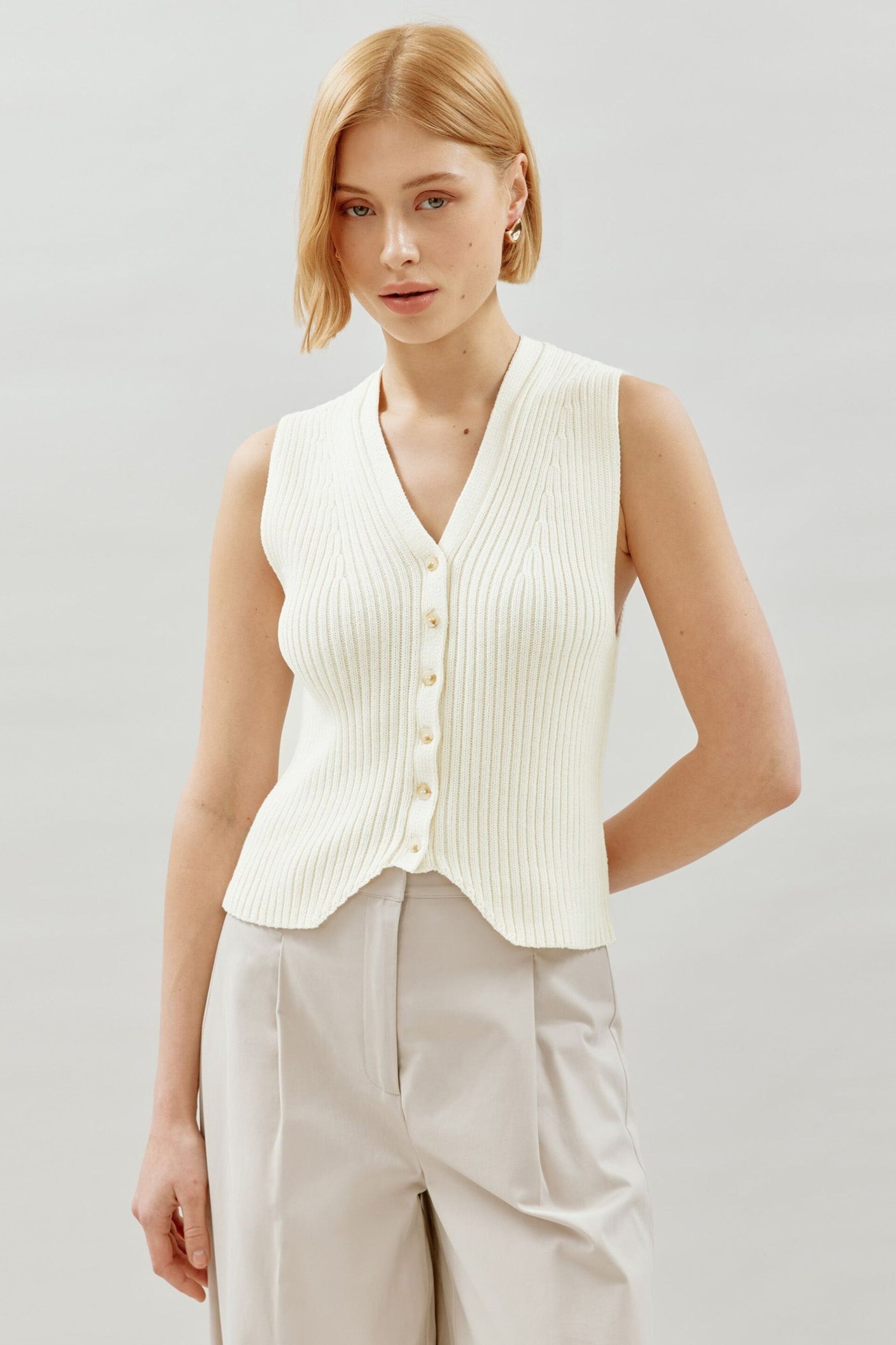 Albaray Cream Knitted Rib Waistcoat - Image 1 of 5