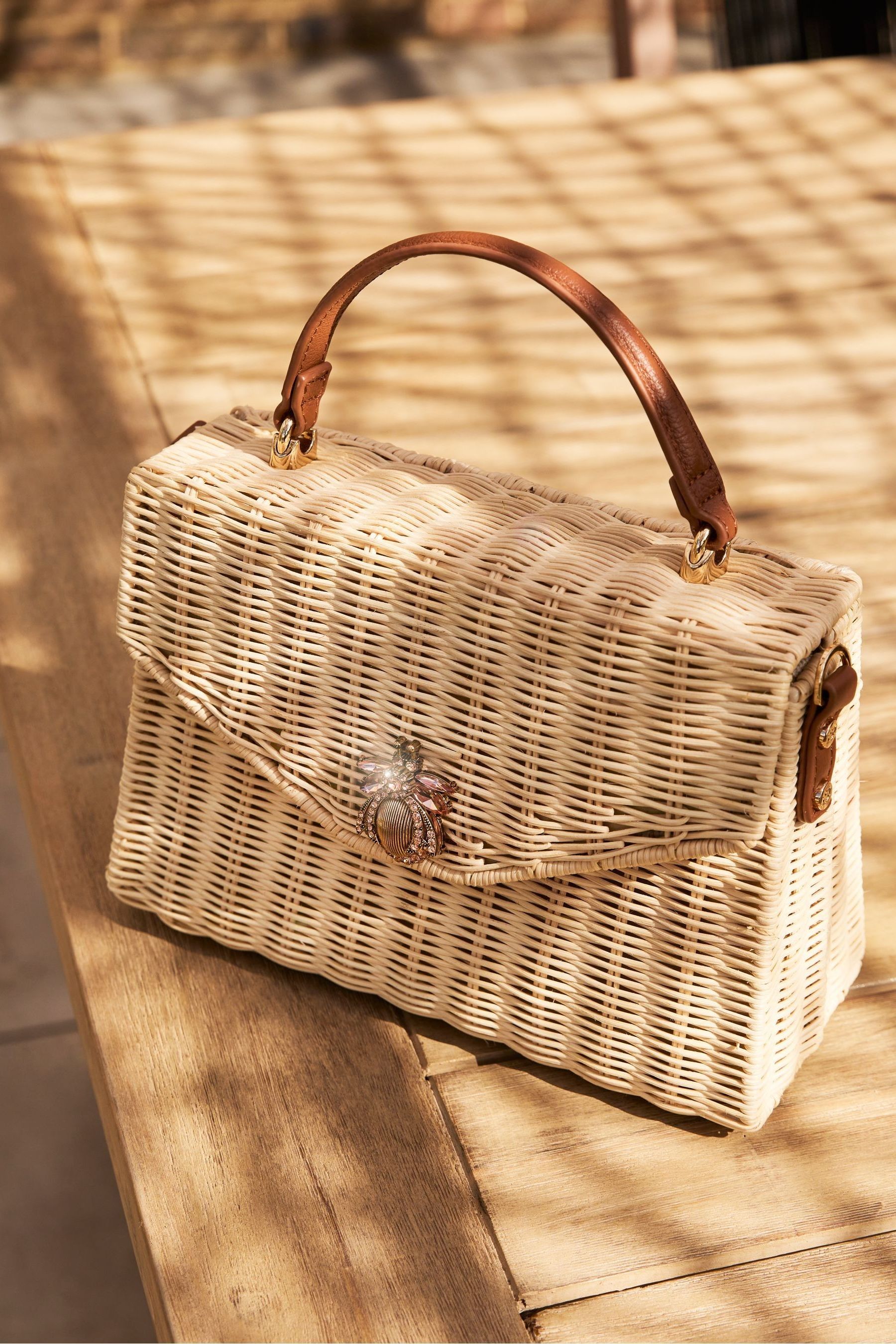 Dune London Natural Small Delliha Bug Wicker Grab Bag