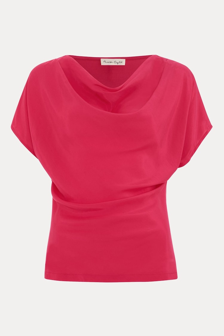 Phase Eight Pink Cheryl Cowl Neck Woven Front Top - Image 7 of 7