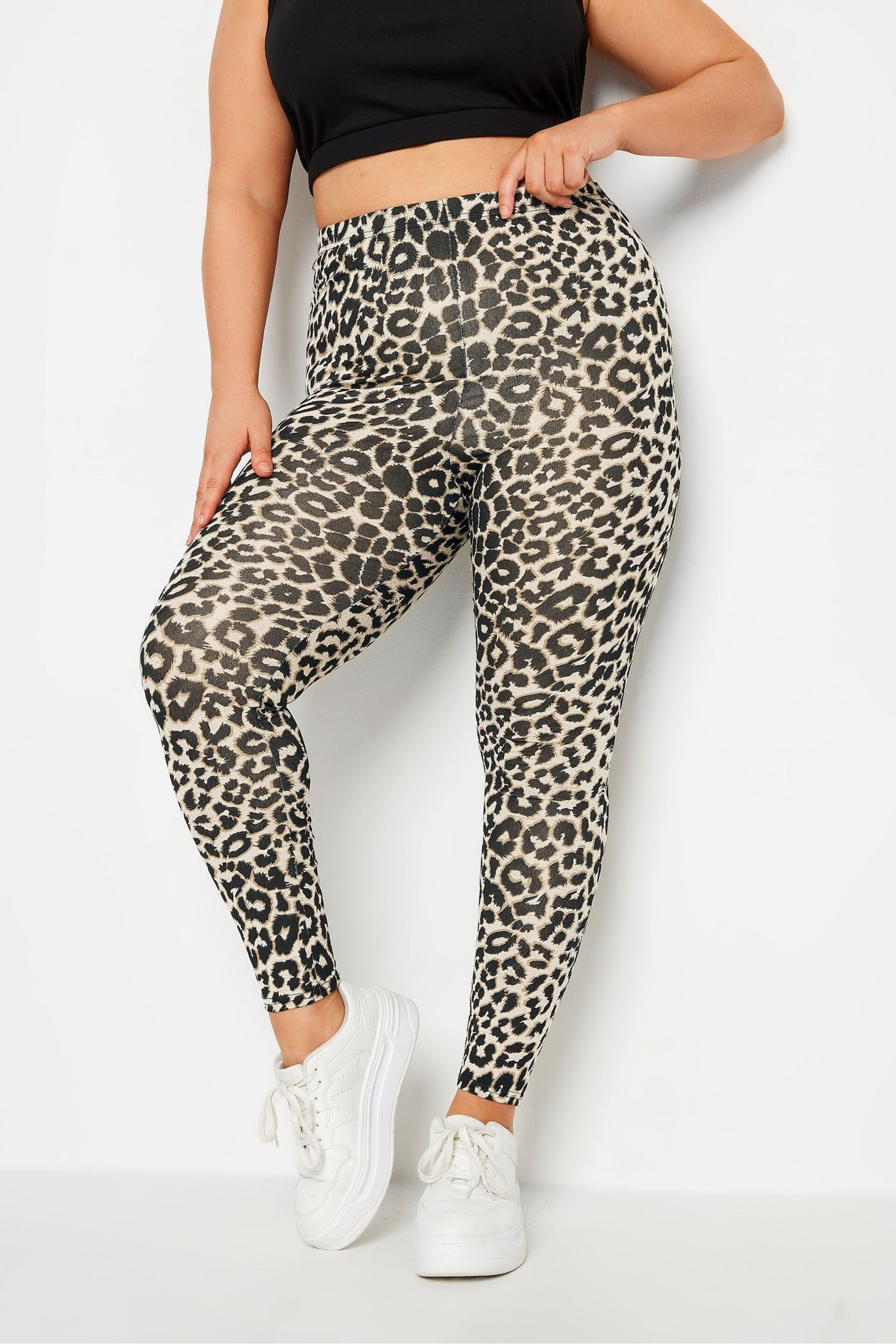 Yours Curve Black Limited Leopard Print Leggings - Image 1 of 5