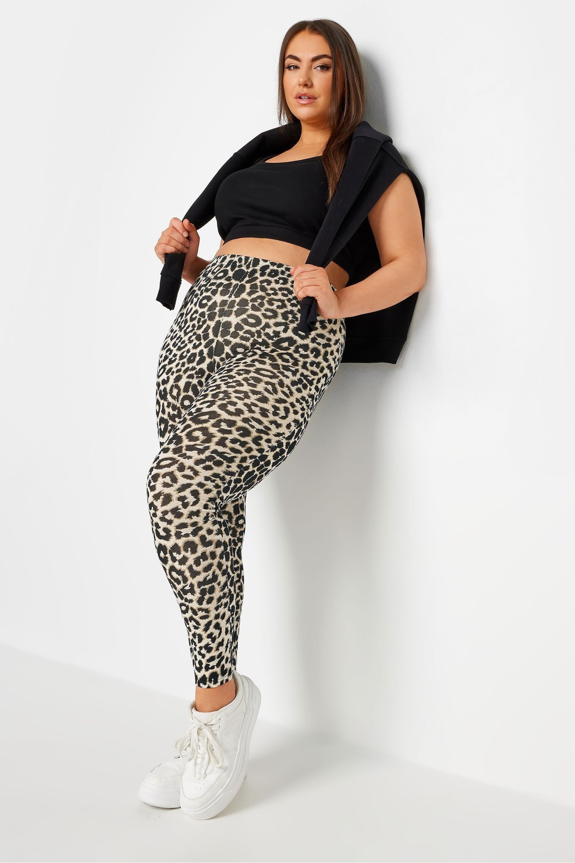 Yours Curve Black Limited Leopard Print Leggings - Image 2 of 5