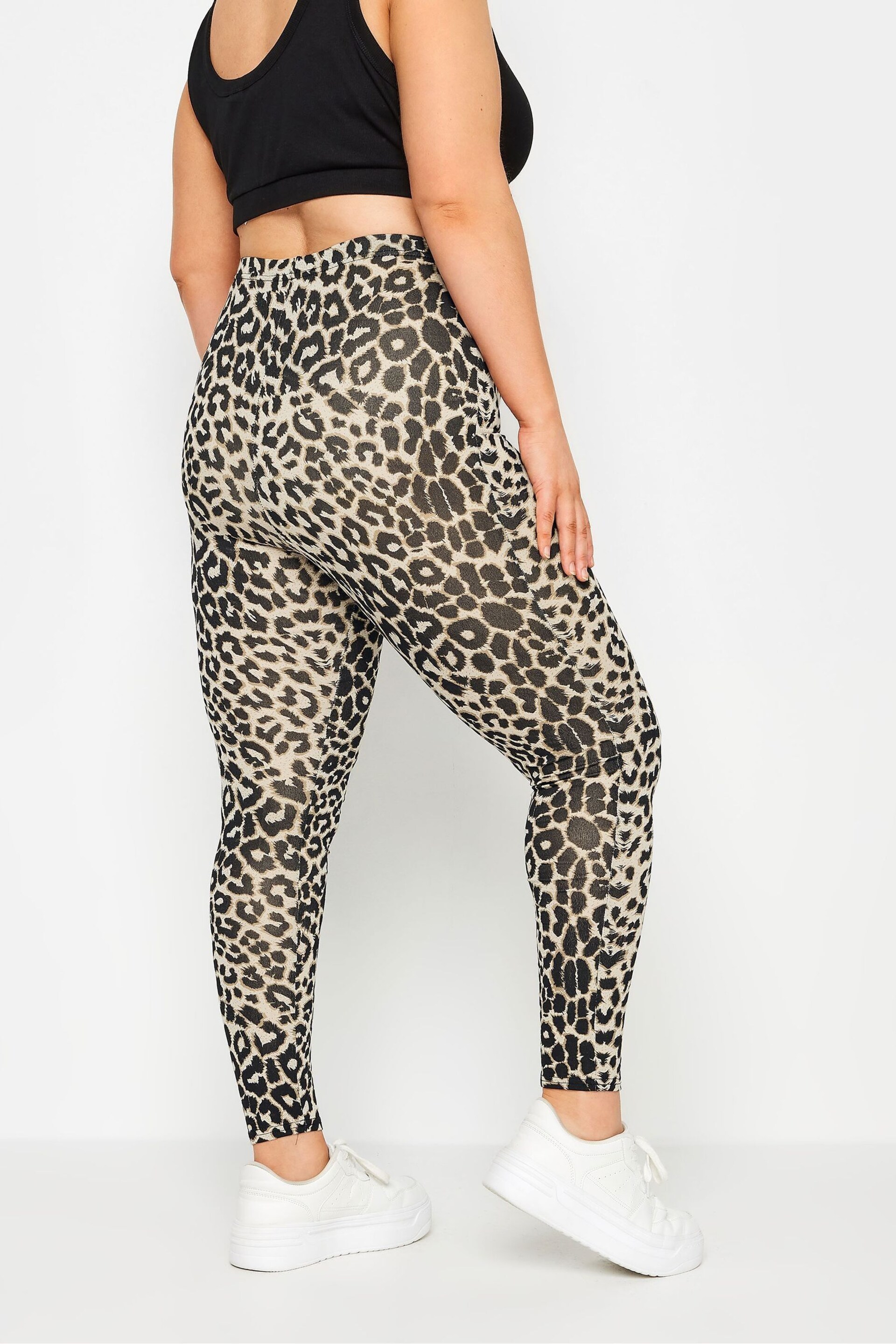 Yours Curve Black Limited Leopard Print Leggings - Image 3 of 5