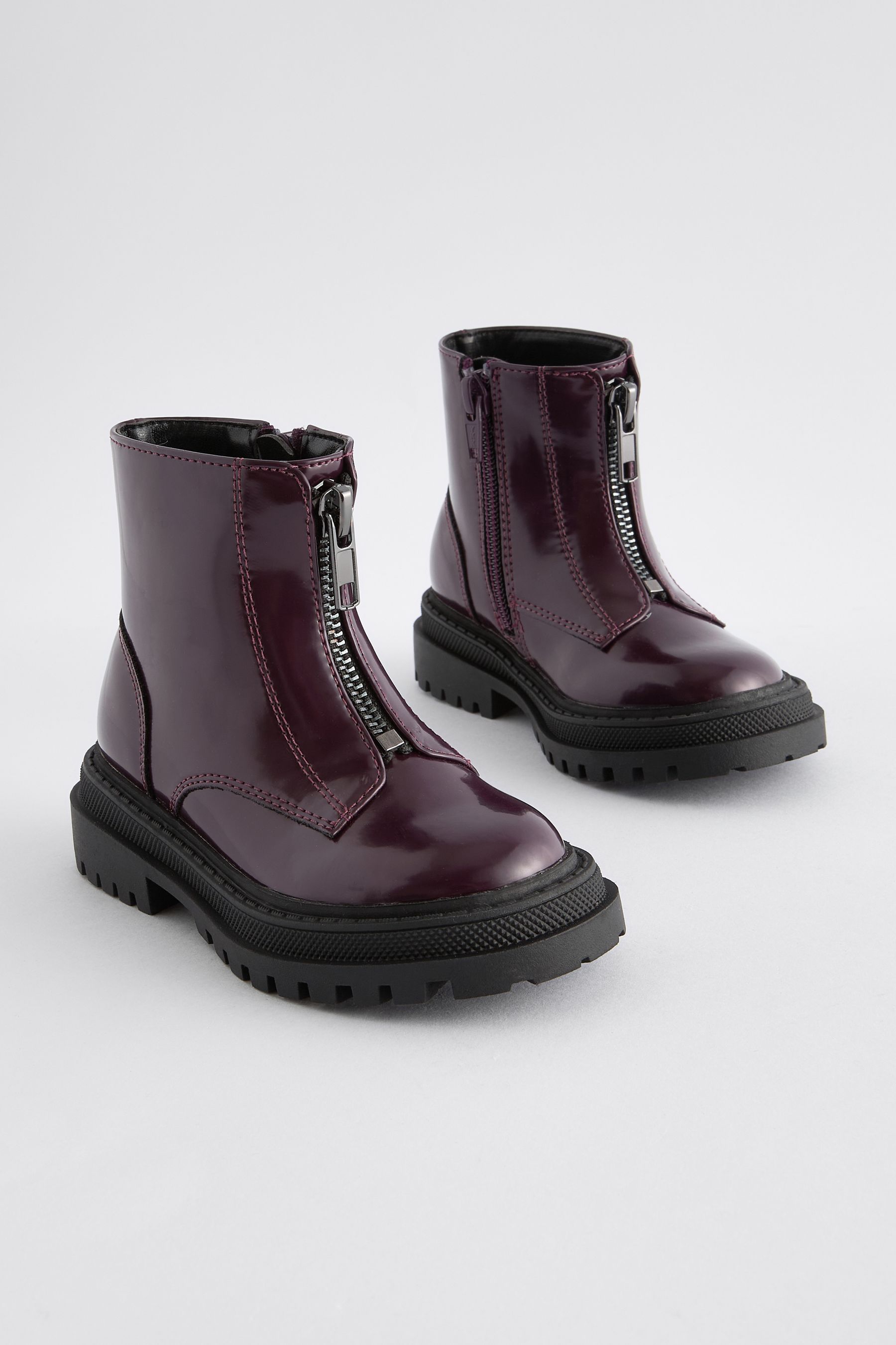 Buy Burgundy Wide Fit G Zip Front Chunky Boots from the Next UK online shop