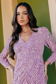 Ro&Zo Purple Geo Print Ruched Front Midi Dress - Image 2 of 7