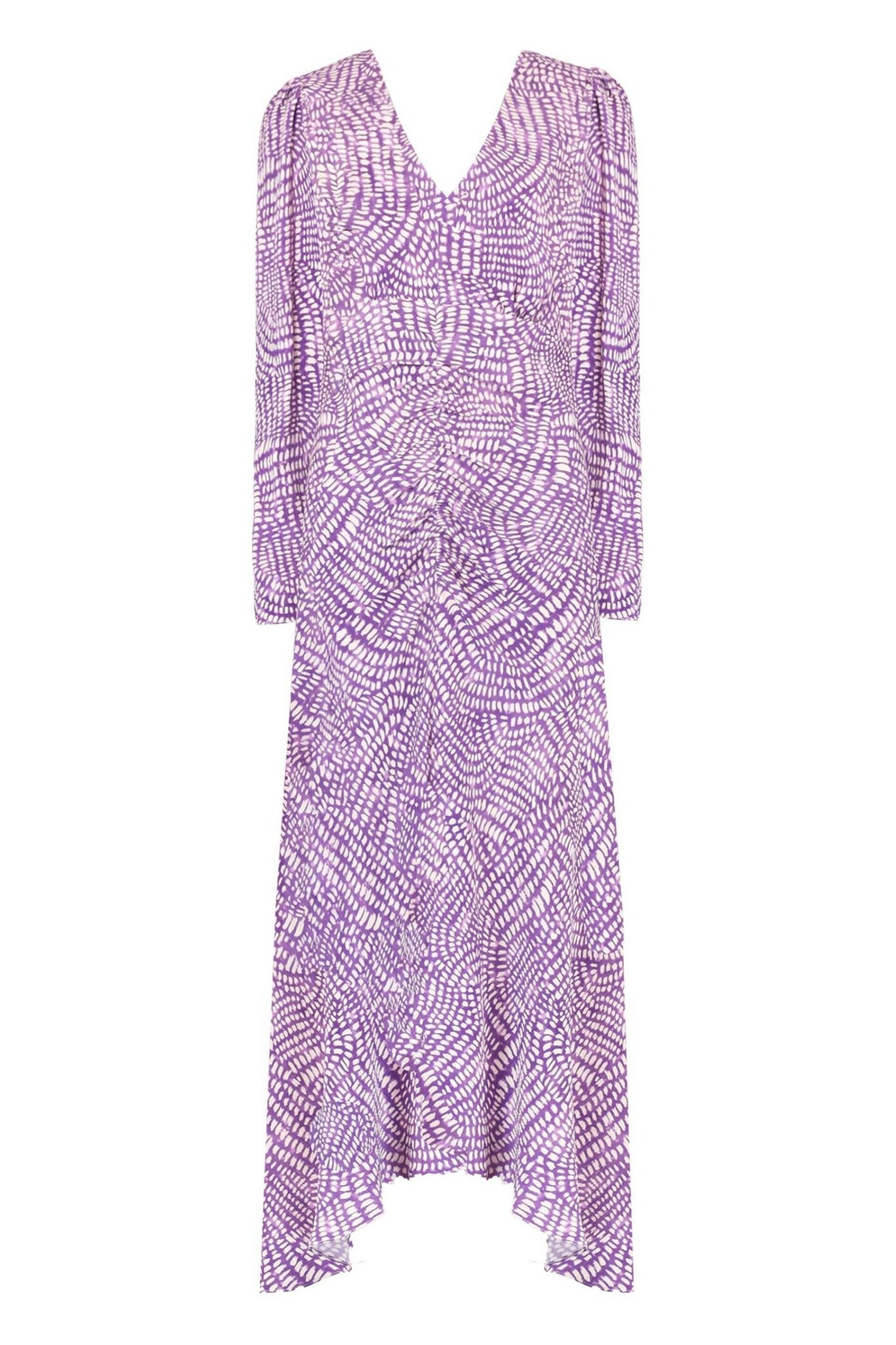 Ro&Zo Purple Geo Print Ruched Front Midi Dress - Image 6 of 7
