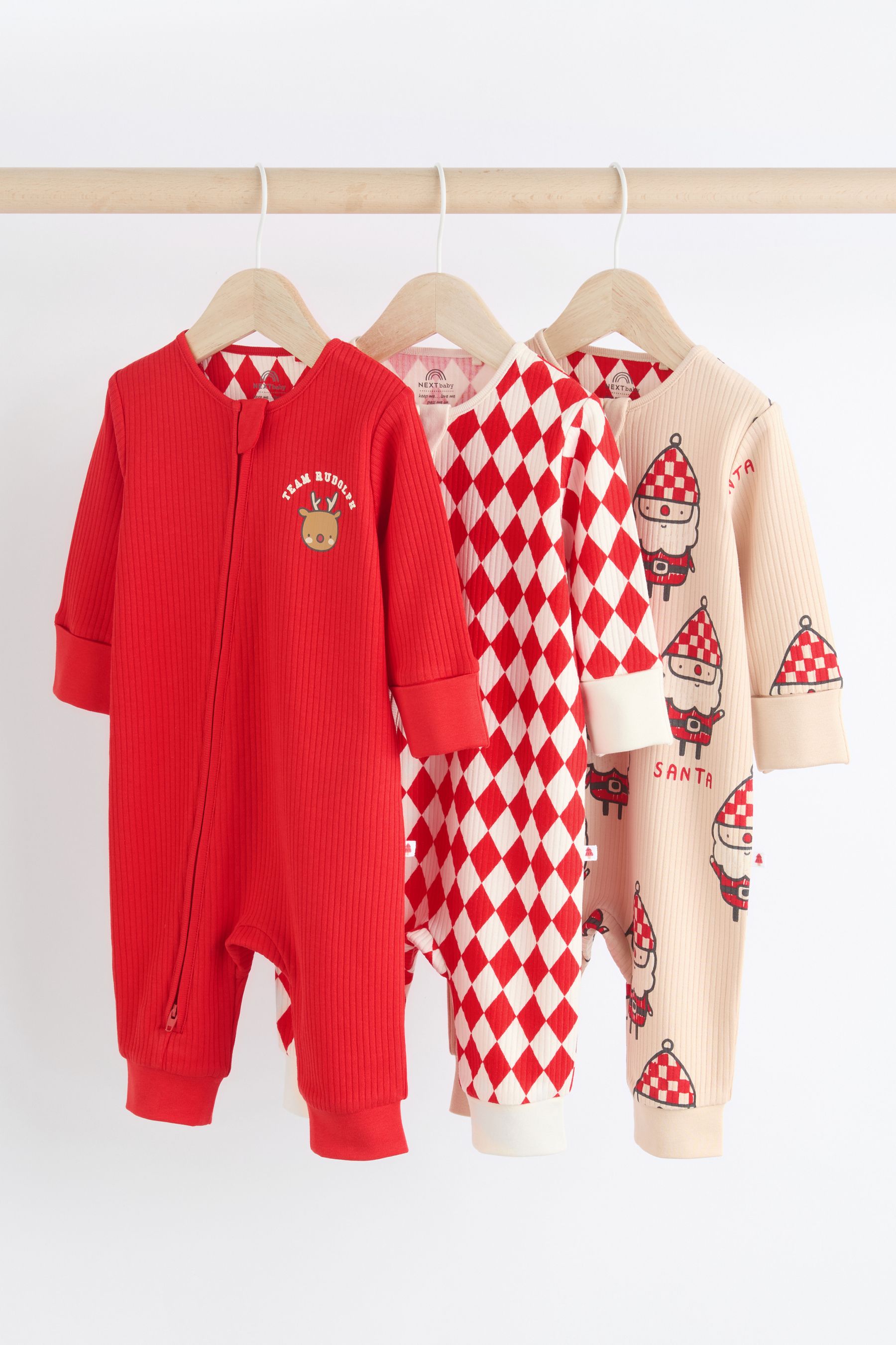 Buy Red Baby Christmas Team Rudolph 100 Cotton Sleepsuits 3 Pack 0mths 3yrs from Next Germany