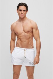 BOSS White Quick-Dry Outlined Logo Swim Shorts - Image 2 of 4