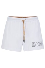 BOSS White Quick-Dry Outlined Logo Swim Shorts - Image 4 of 4