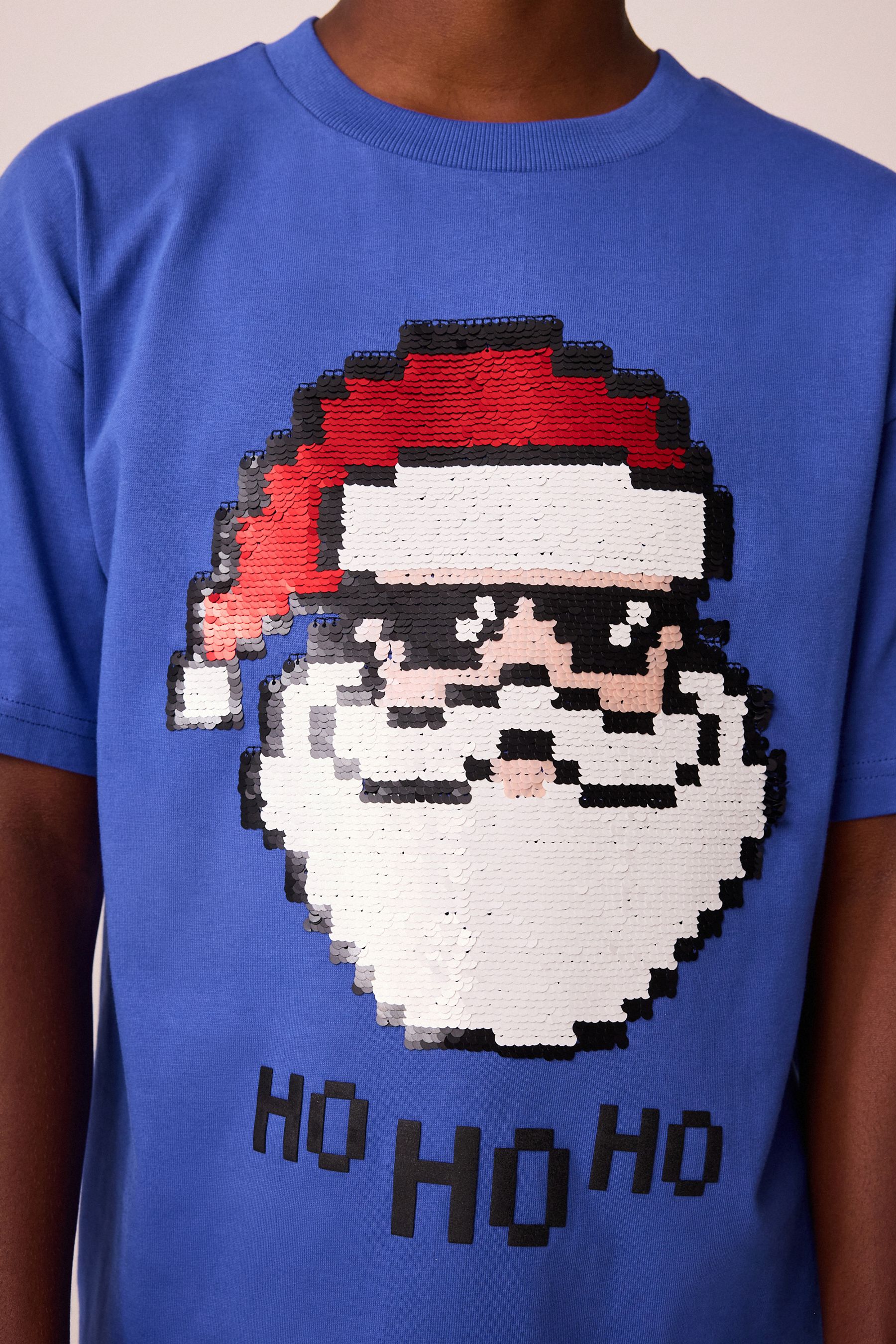 Buy Cobalt Blue Santa Sequin Short Sleeve Christmas 100 Cotton T Shirt 3 16yrs from the Next UK online shop