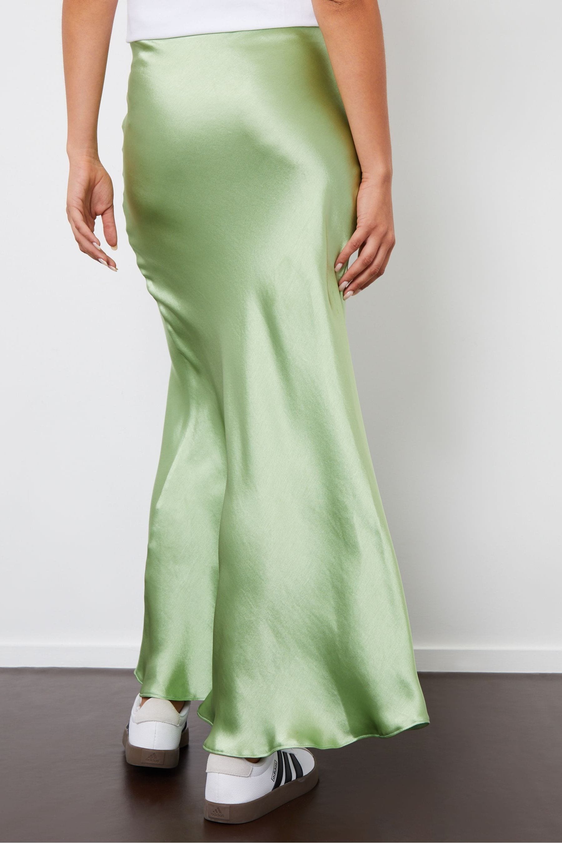 Green satin maxi skirt shop