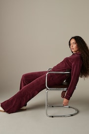 Burgundy Red Velvet Soft Touch Jersey Cord Quarter Zip Co-ord Sweatshirt - Image 2 of 5