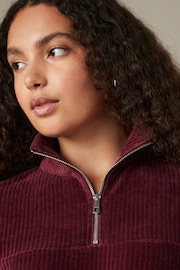 Burgundy Red Velvet Soft Touch Jersey Cord Quarter Zip Co-ord Sweatshirt - Image 5 of 5