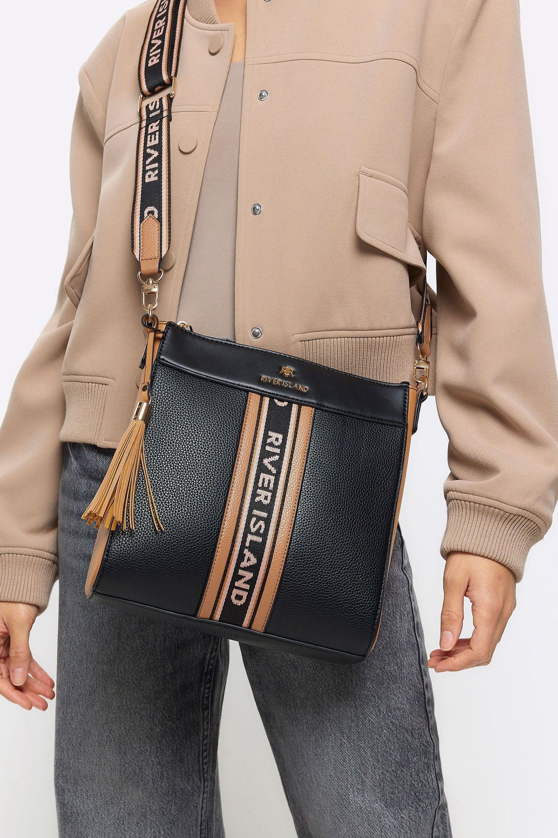 Buy River Island Black Webbing Front Messenger Crossbody Bag from the Next UK online shop