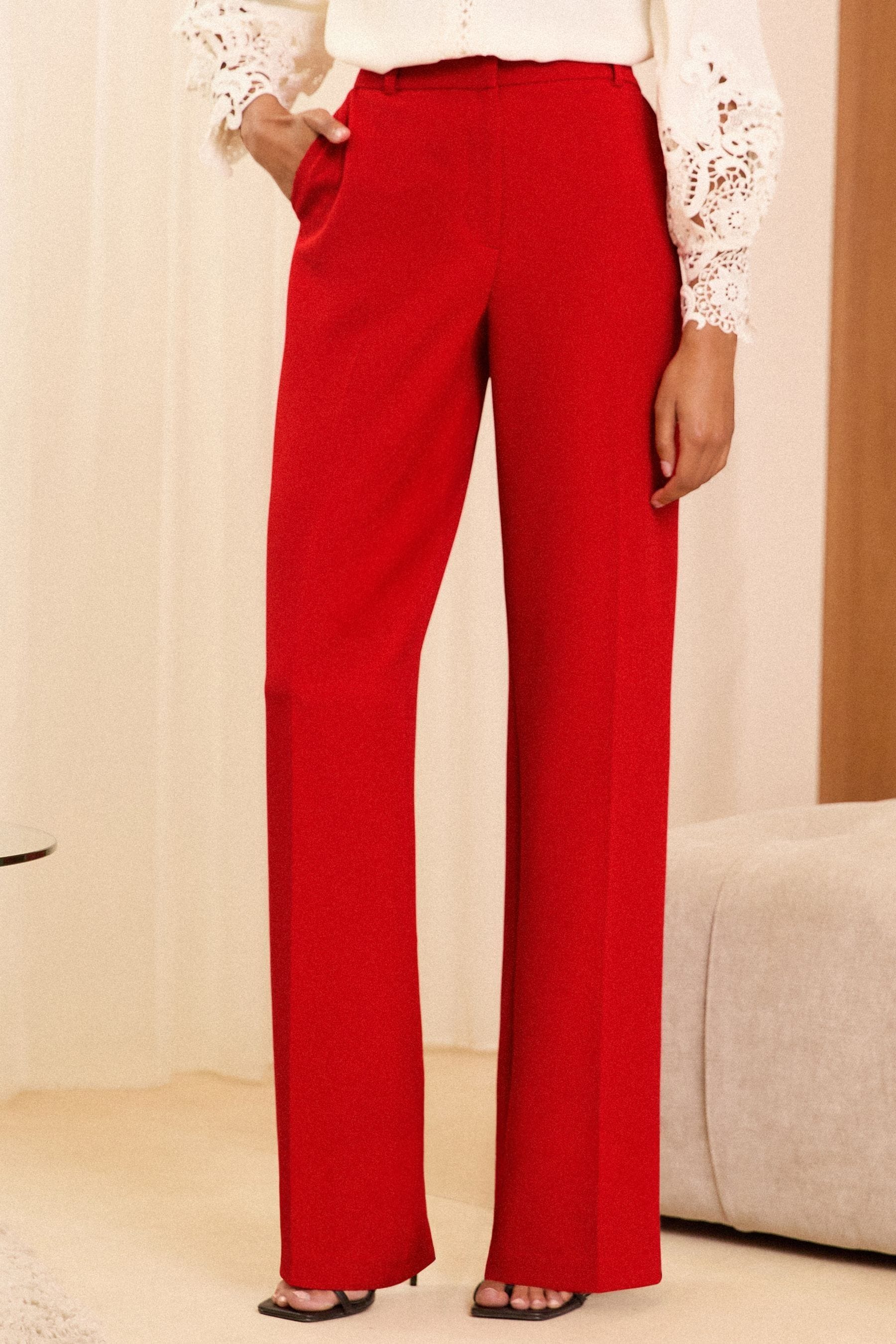 Buy Love Roses Red High Waist Wide Leg Tailored Trousers from Next Luxembourg