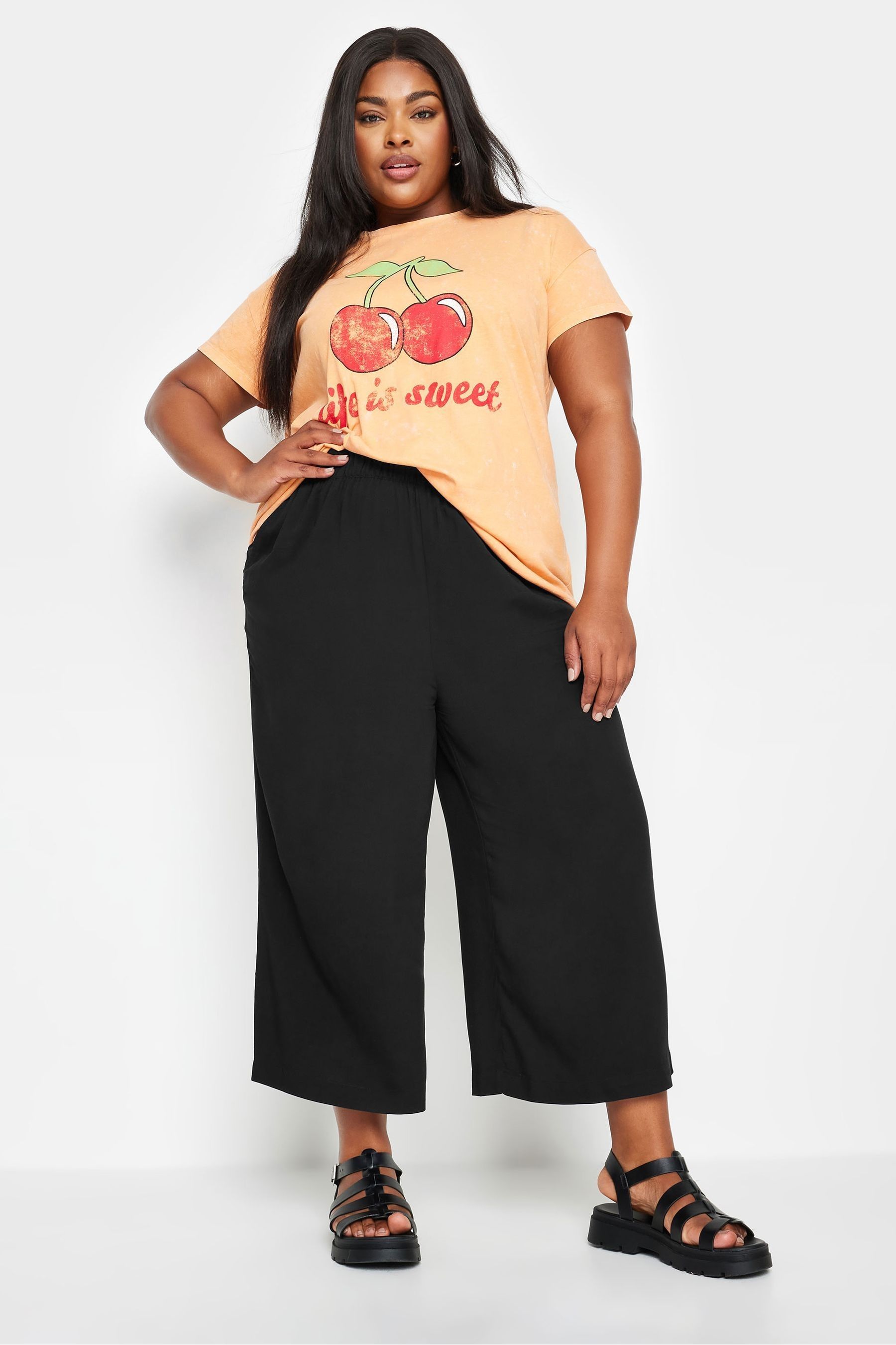 Yours Curve Black Khaki Green Cropped Trousers