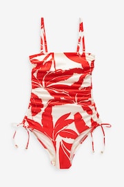 Red/Ecru Floral Bandeau Ruched Leg Tummy Shaping Control Swimsuit - Image 7 of 7