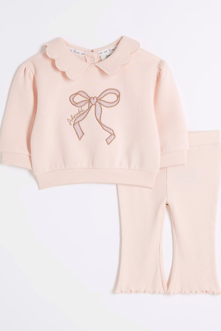 River Island Pink Baby Girls Frill Collar Sweat Top Jogger Set - Image 1 of 4