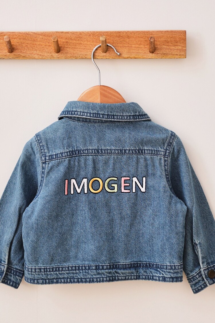 Personalised Pastel Letter Patch Denim Jacket by My 1st Years - Image 1 of 5