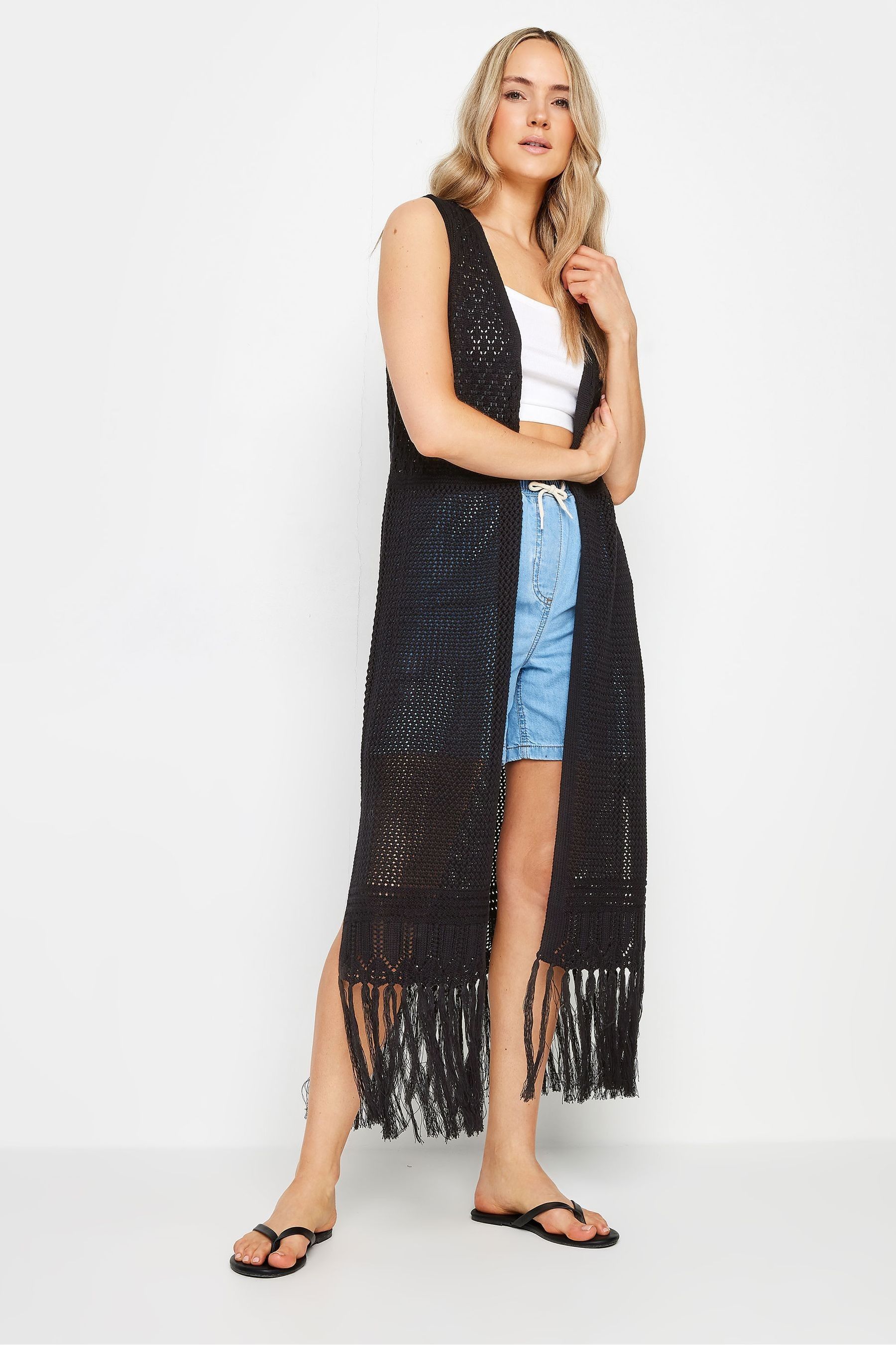 Black crochet waistcoat sales