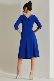 Jolie Moi Blue 3/4 Sleeve Fold Neck Midi Dress - Image 2 of 6