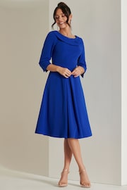 Jolie Moi Blue 3/4 Sleeve Fold Neck Midi Dress - Image 4 of 6